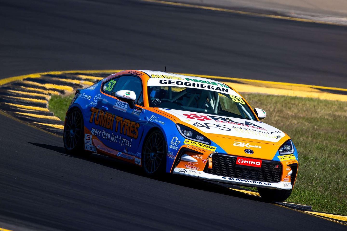 Motorsport race car livery with sponsor graphics